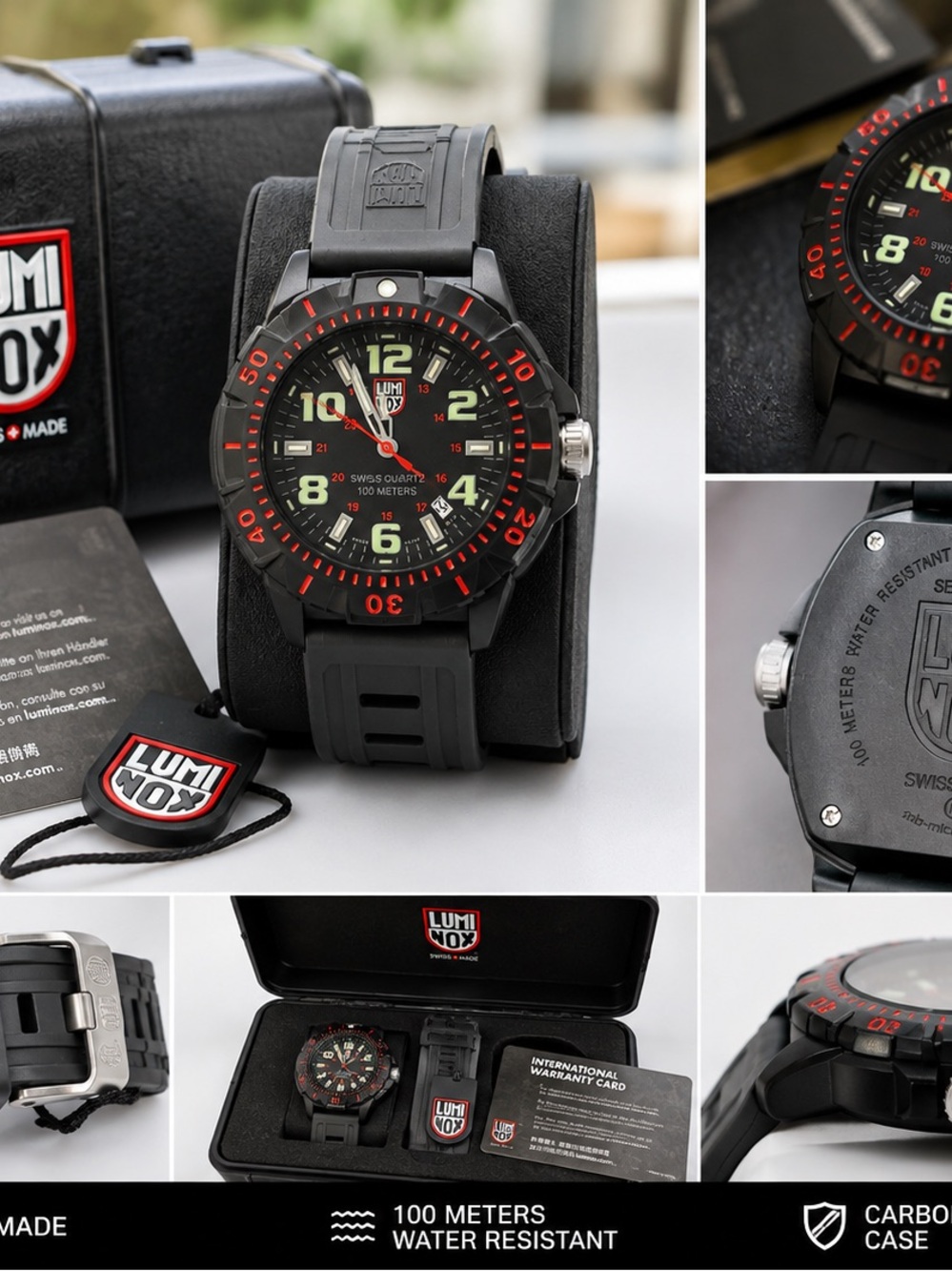 Luminox Black Dive Watch with Red Accents